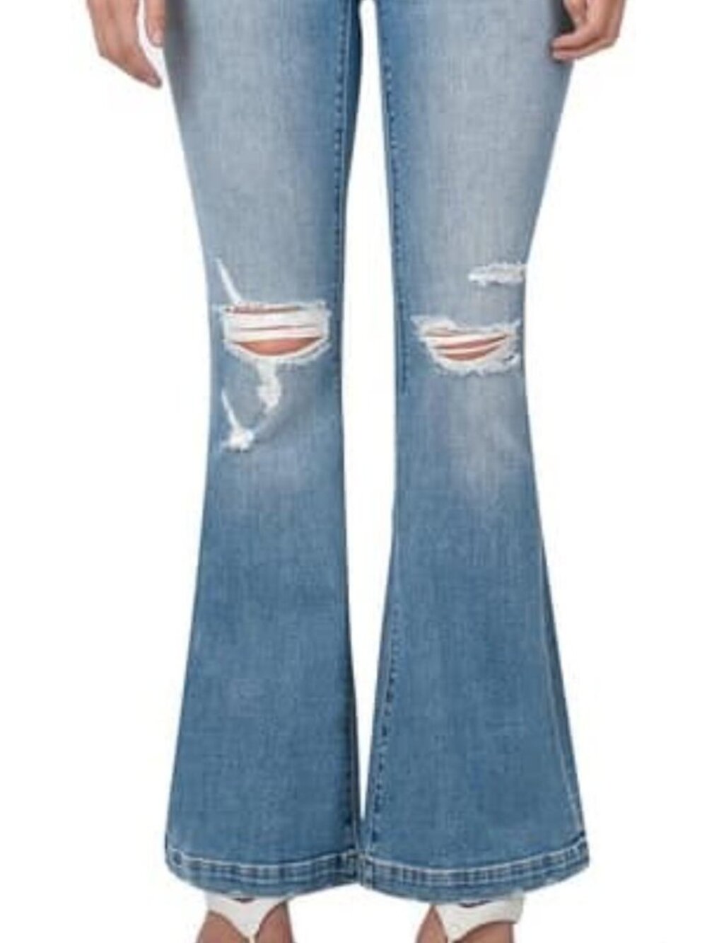 Zenana Women's Blue Button Fly Flare Jeans - Picture 3 of 7